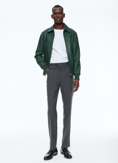 Men's green leather jacket Fursac - 23EM3BRAD-VL09/42