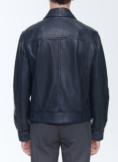 Men's navy blue leather jacket Fursac - M3DANN-DL01-D030