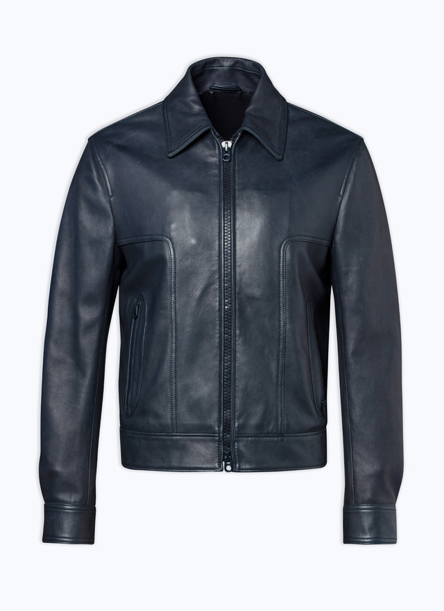 Men's leather jacket navy blue lamb leather Fursac - M3DANN-DL01-D030