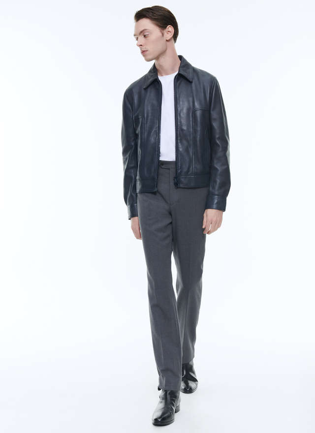 Men's navy blue leather jacket Fursac - M3DANN-DL01-D030