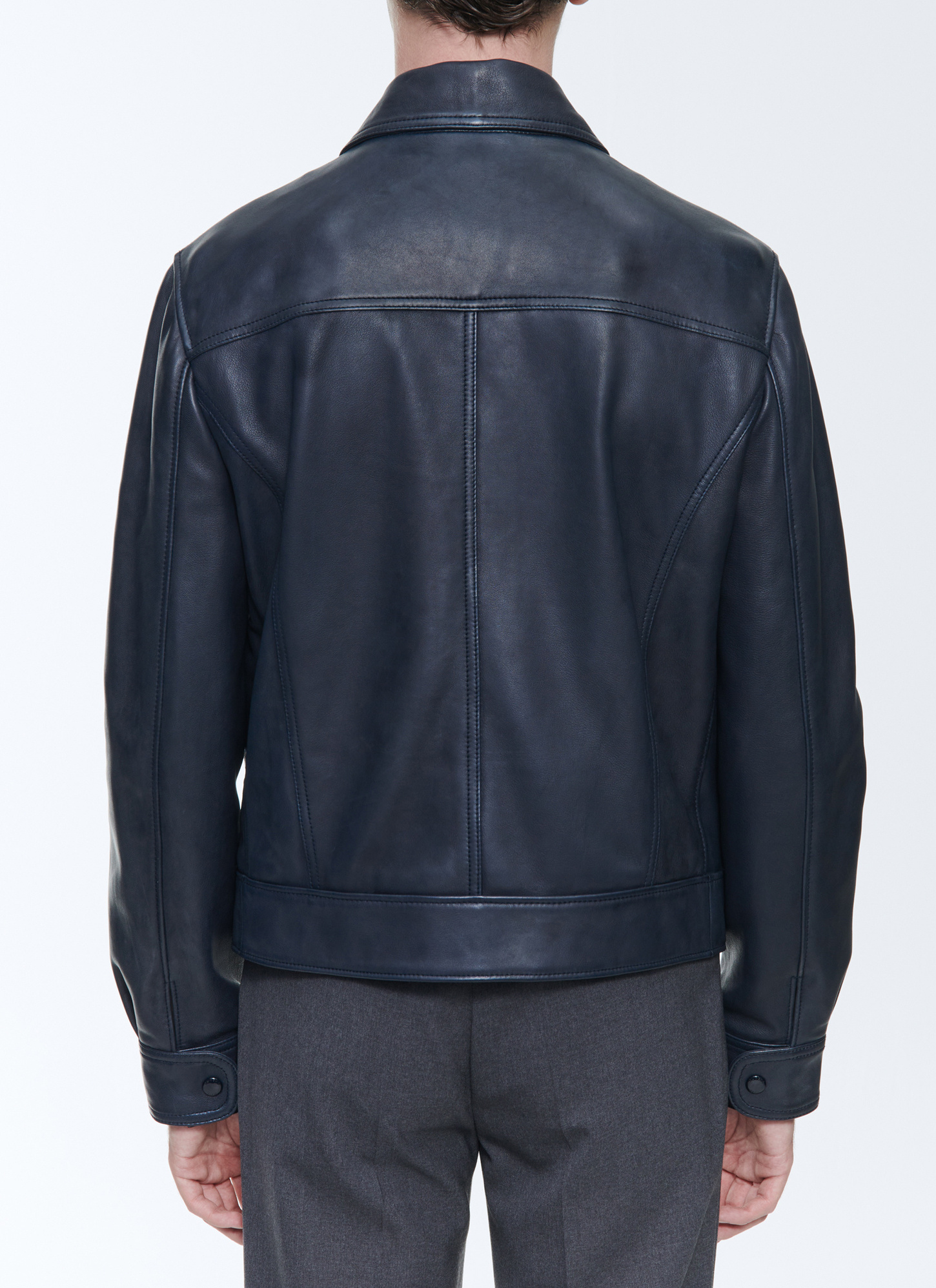 Men's navy blue leather jacket Fursac - M3DANN-DL01-D030