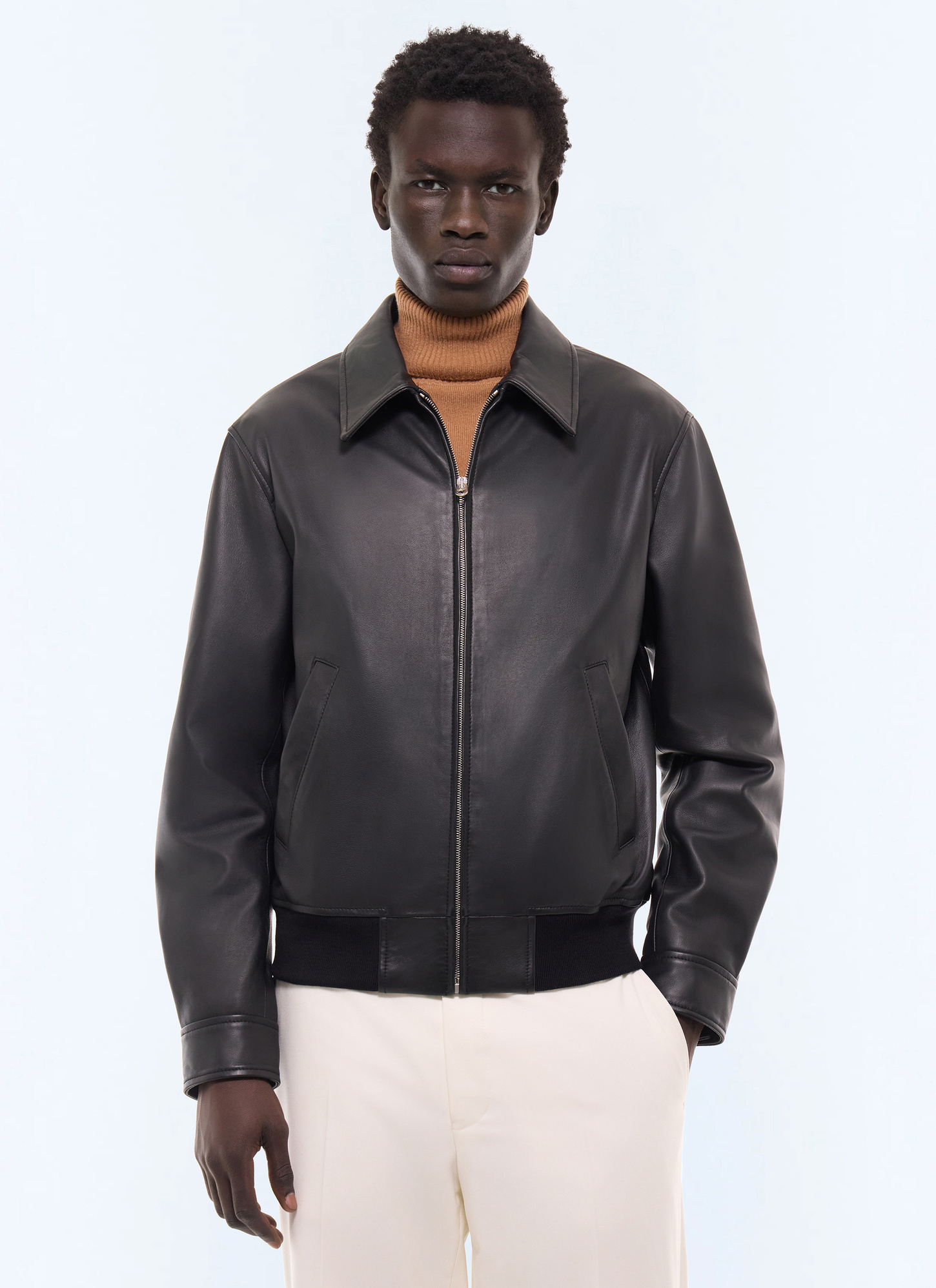 Men's leather jacket black main material: 100% lamb leatherbody lining: 100% polyestersleeve lining: 100% polyesterpocket lining: 100% cottonribbing: 50% polyester, 46% cotton, 4% elastane Fursac - M3LRED-GL01-B020