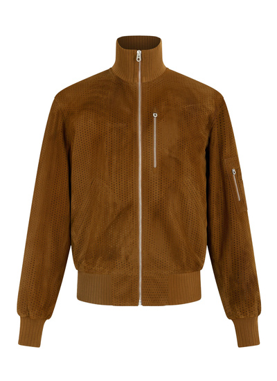 Men's brown certified suede leather leather jacket Fursac - M3FERF-FL04-A011