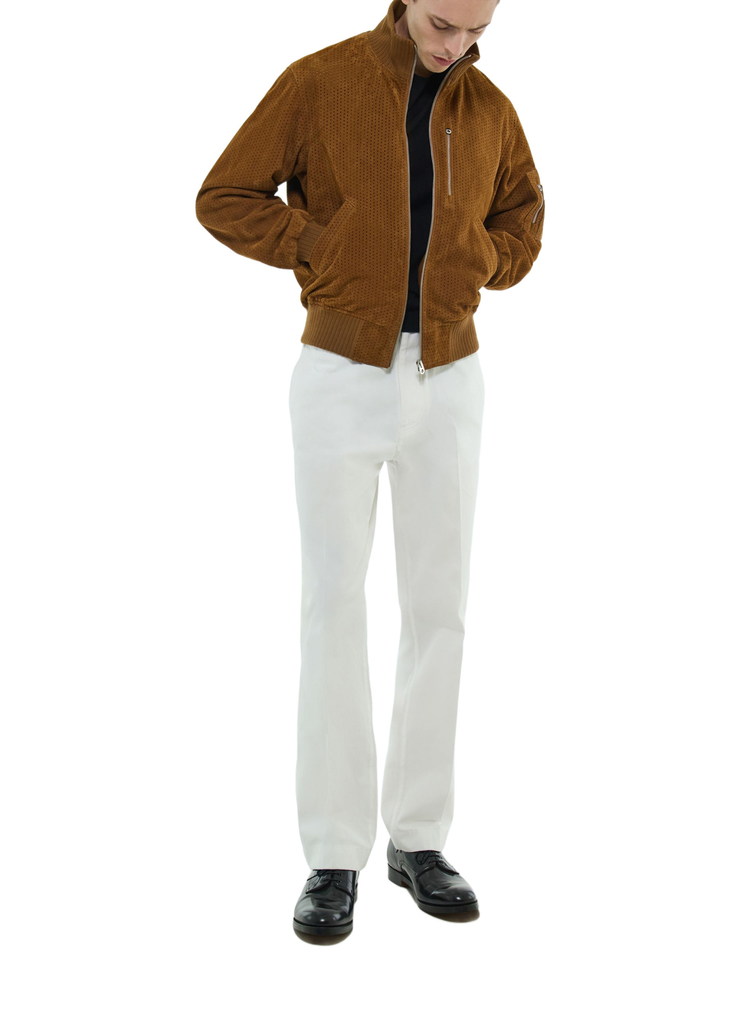 Men's camel brown leather jacket Fursac - M3FERF-FL04-A011