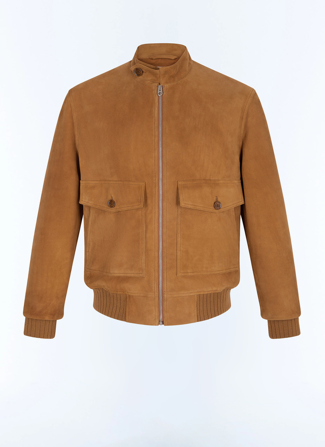 Men's brown certified suede leather jacket Fursac - M3JOHN-JL01-A011