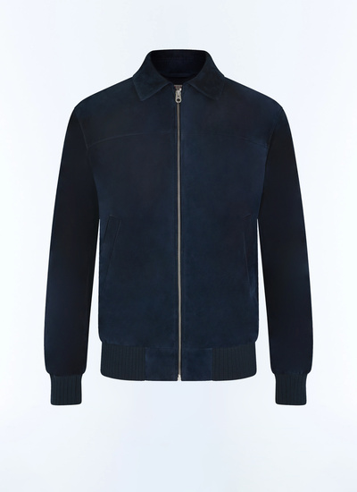 Men's blue, navy blue certified suede leather leather jacket Fursac - M3FRED-FL03-D030