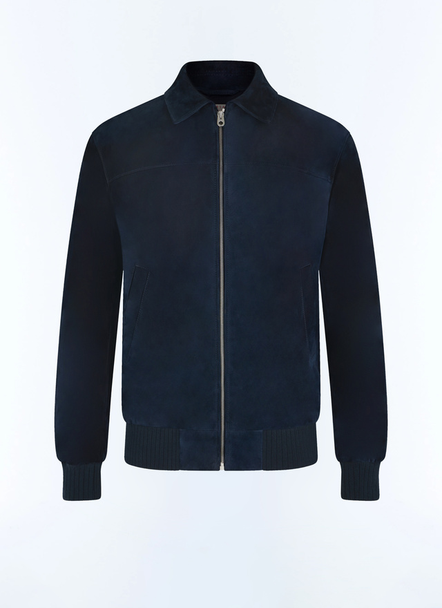 Men's navy blue leather jacket Fursac - M3FRED-FL03-D030