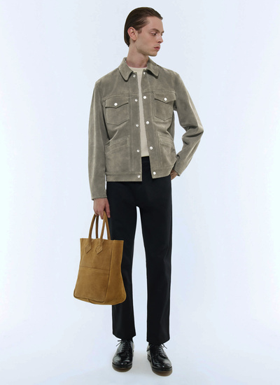 Men's taupe brown leather jacket Fursac - M3FICI-FL01-G014