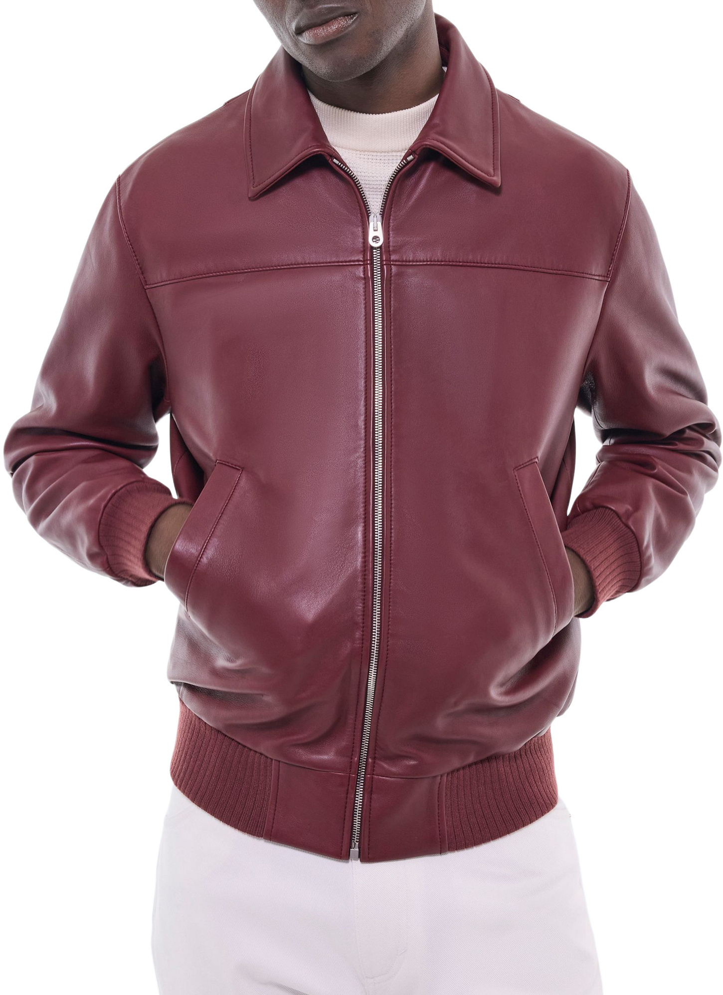 Men's leather jacket burgundy soft lamb leather Fursac - M3GRED-GL01-C014