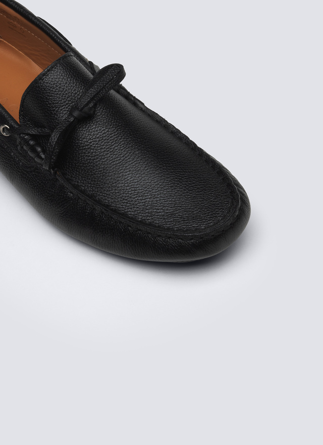 Men's black calfskin grained leather loafers Fursac - LDRIVE-BL05-20