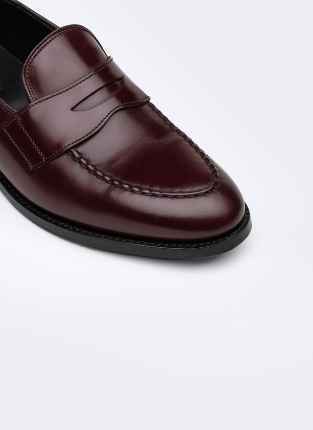 Men's red, bordeaux spazzolato calf leather loafers Fursac - LMOCAS-SC99-74