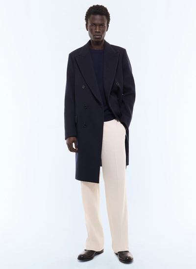 Men's long coat navy main fabric: 95% virgin wool, 5% cashmerelining: 100% viscose Fursac - M3LAMA-LM31-D030
