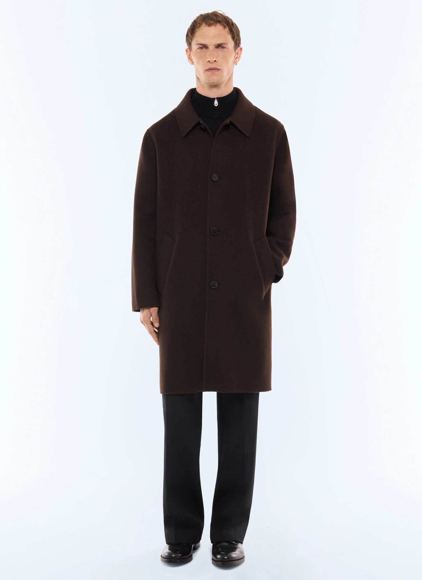 Men's long coat chocolate main fabric: 100% woollining: none Fursac - M3LOSI-JM13-G019