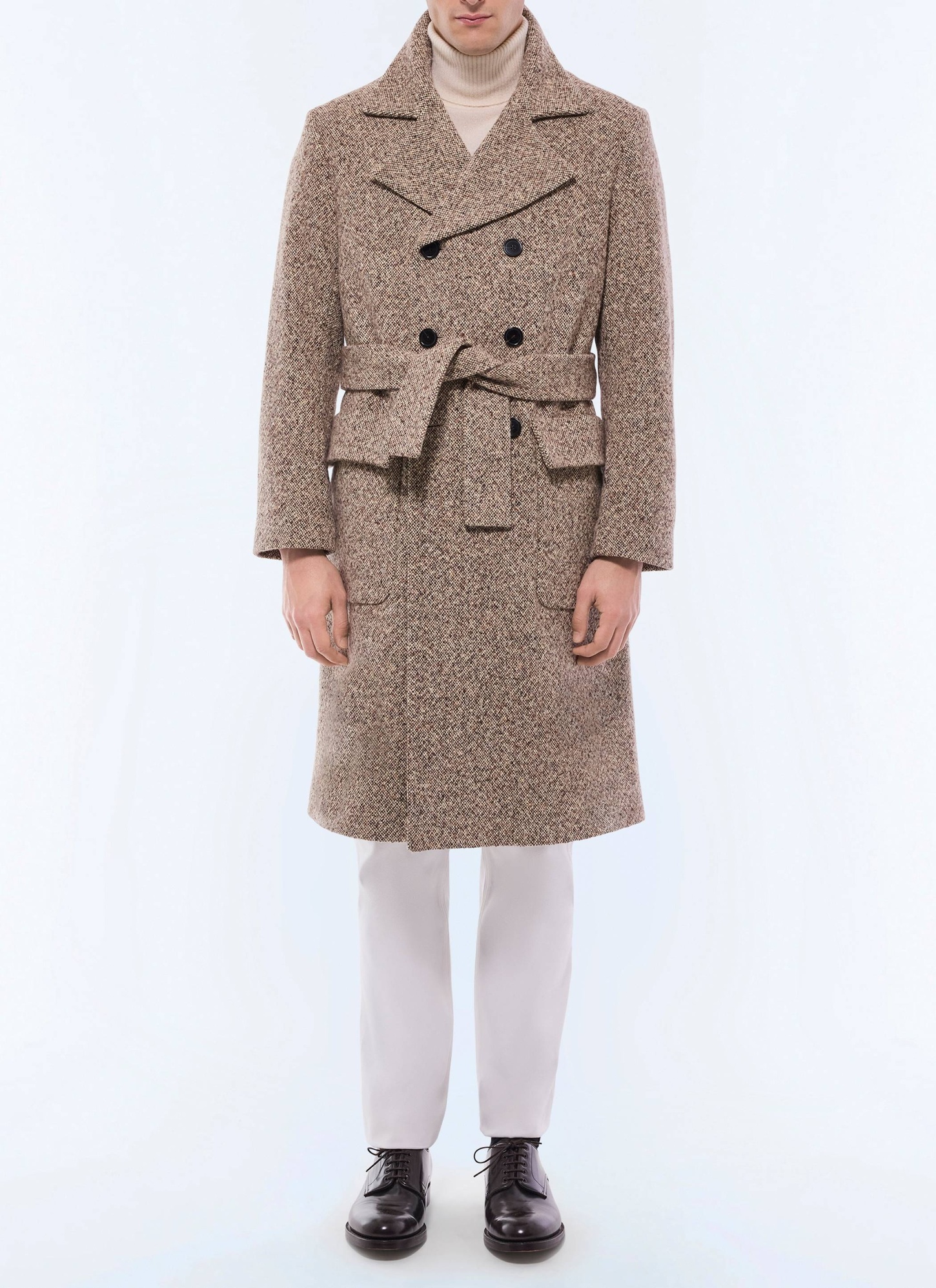 Men's long coat flecked brown blended wool tweed Fursac - M3GIBR-GM20-G013