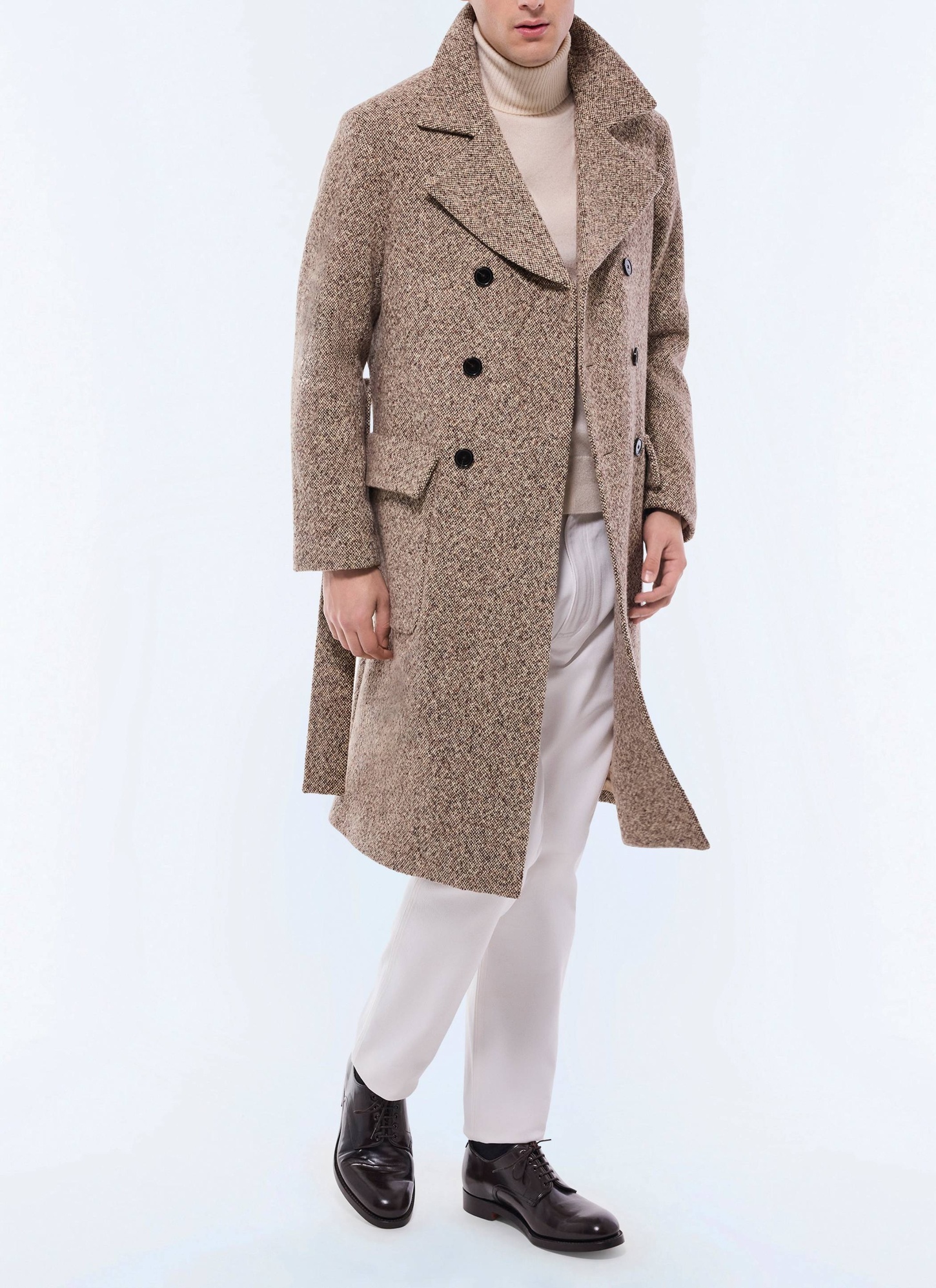 Men's flecked brown long coat Fursac - M3GIBR-GM20-G013