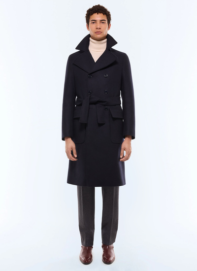 Men's long coat navy blue blended wool cloth Fursac - M3GIBR-AM28-30