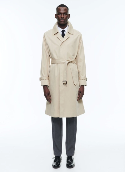 Cotton serge long coat with belt