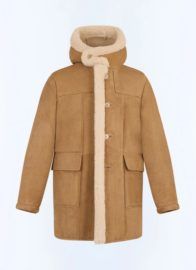 Men's brown sheep leather and wool long coat Fursac - M3GOAT-GL05-G007