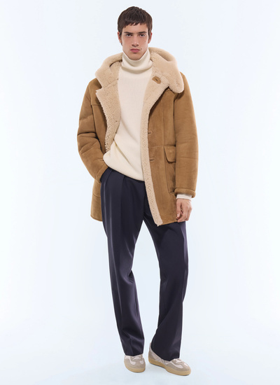 Men's camel brown long coat Fursac - M3GOAT-GL05-G007
