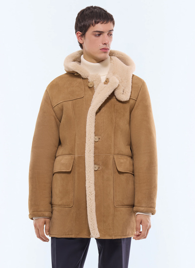 Men's long coat camel brown sheep leather and wool Fursac - M3GOAT-GL05-G007