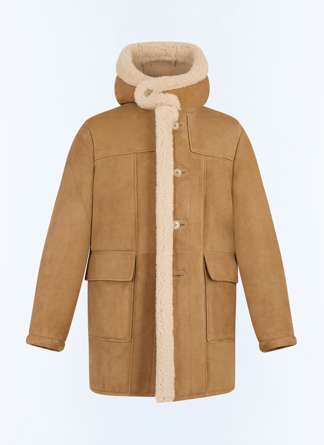 Men's brown sheep leather and wool long coat Fursac - M3GOAT-GL05-G007