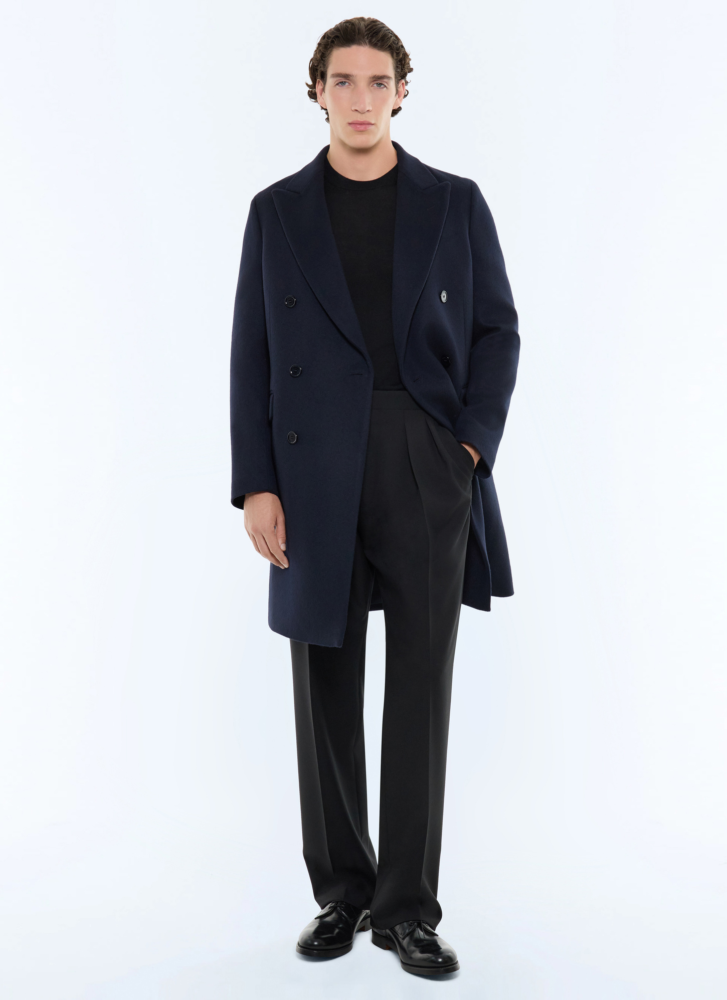 Men's long coat navy blue wool and cashmere Fursac - M3ALMA-GM05-D030