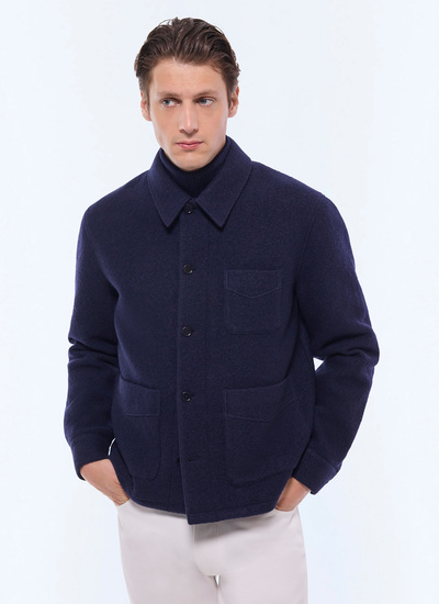 Manteau homme bleu marine laine duffle feutrée Fursac - M3GOLE-GM04-D030