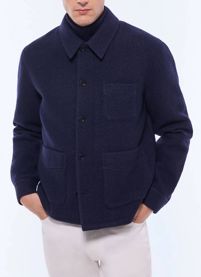 Manteau homme bleu marine laine duffle feutrée Fursac - M3GOLE-GM04-D030