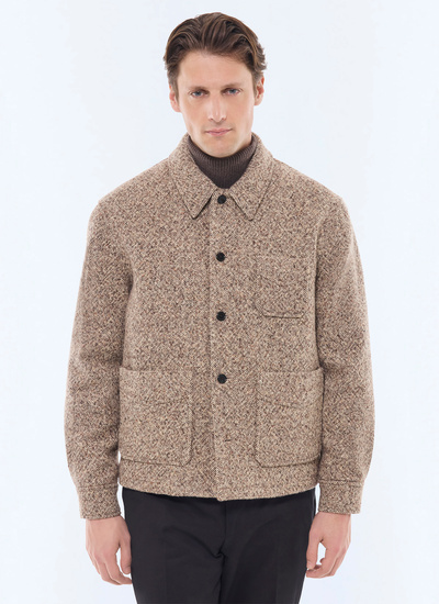 Manteau homme marron chiné tweed de laine mélangée Fursac - M3GOLE-GM20-G013