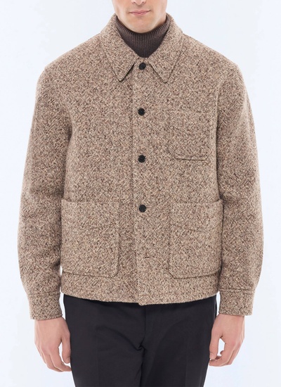 Manteau homme marron chiné tweed de laine mélangée Fursac - M3GOLE-GM20-G013