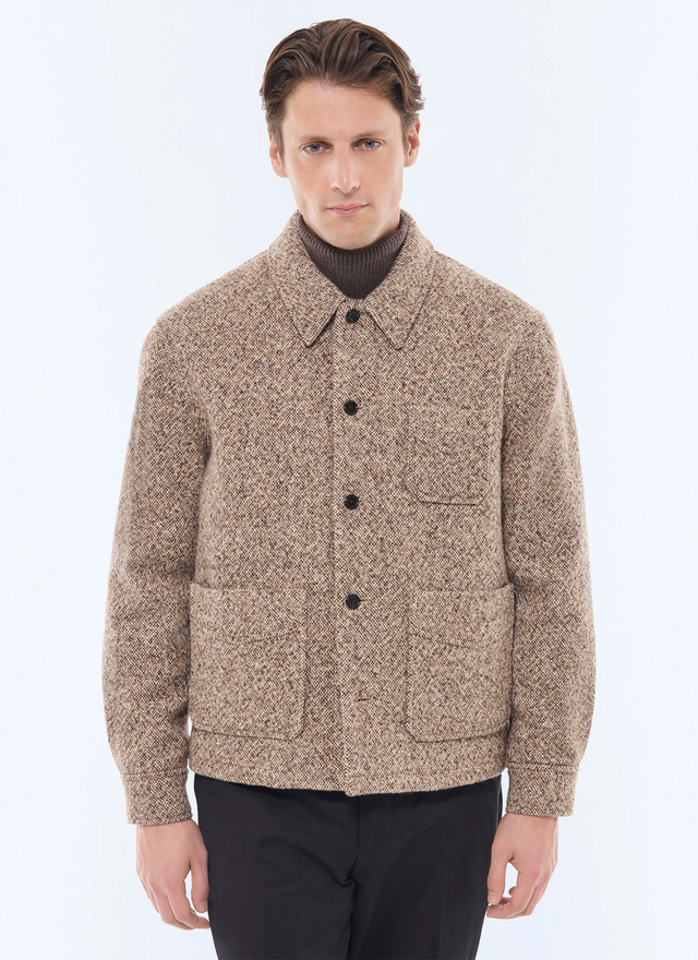 Manteau homme marron chiné tweed de laine mélangée Fursac - M3GOLE-GM20-G013