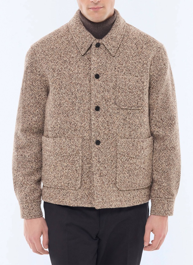 Manteau homme marron chiné tweed de laine mélangée Fursac - M3GOLE-GM20-G013