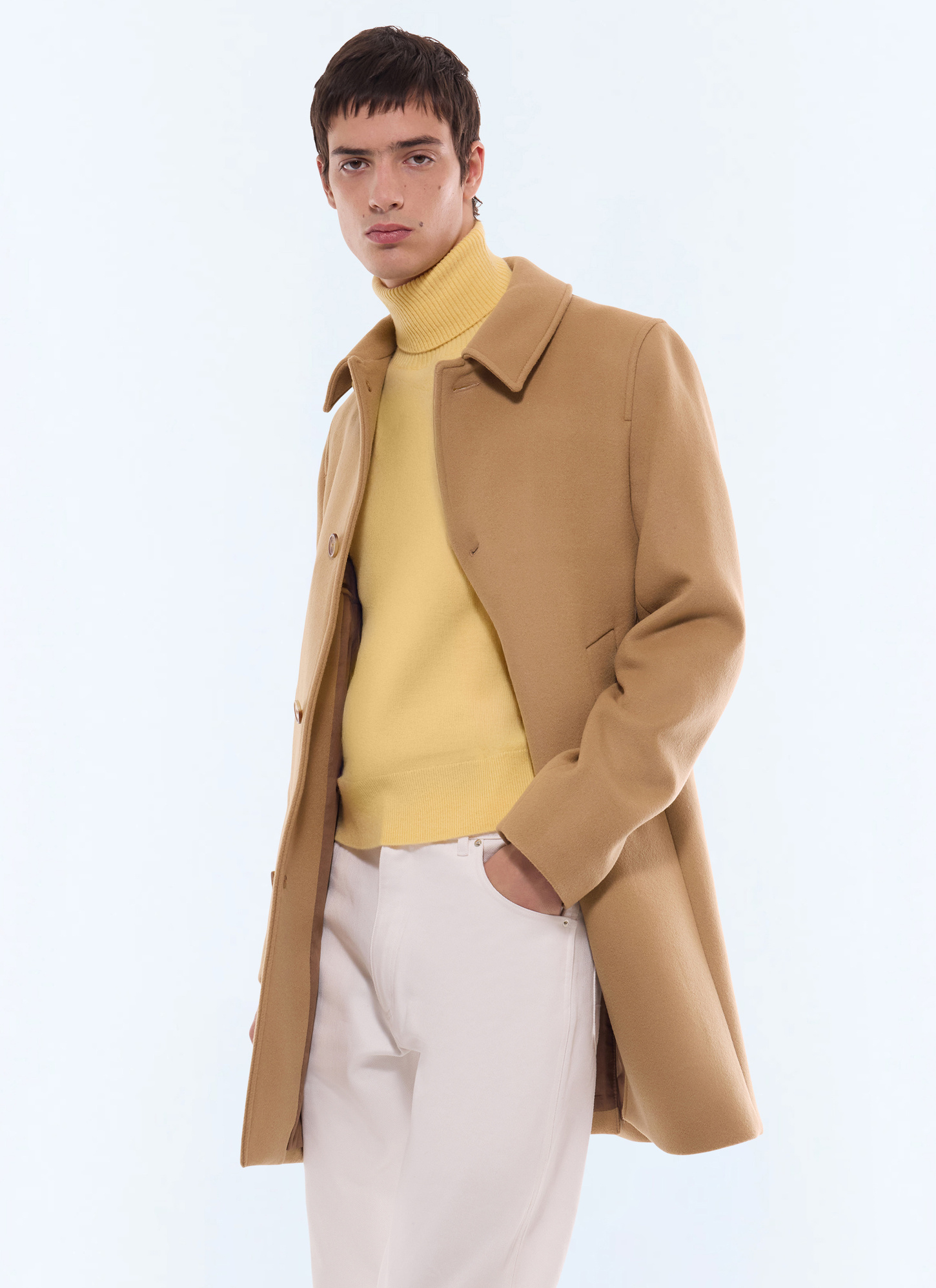 Manteau homme beige laine vierge et cachemire Fursac - M3CUSH-RM31-A006