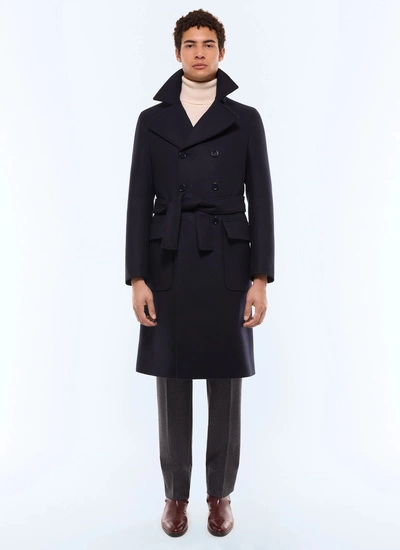 Manteau long homme bleu marine drap de laine mélangée Fursac - M3GIBR-AM28-30