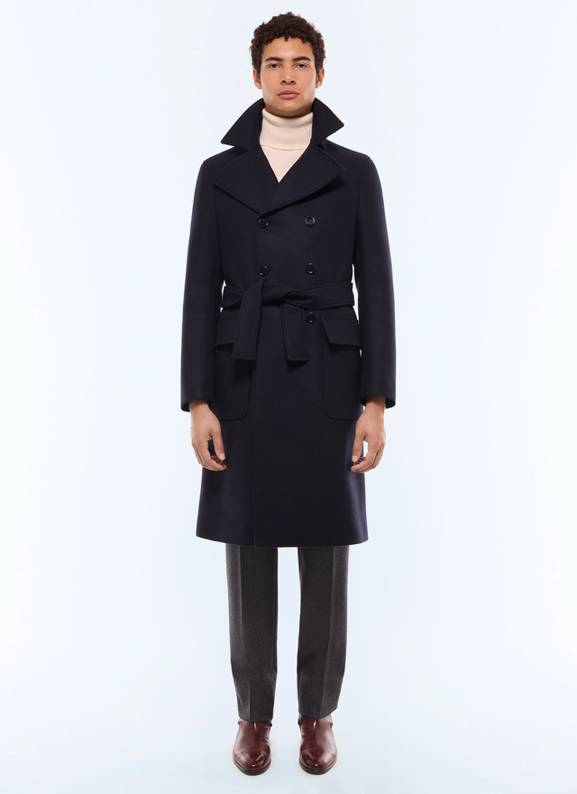 Manteau long homme bleu marine drap de laine mélangée Fursac - M3GIBR-AM28-30