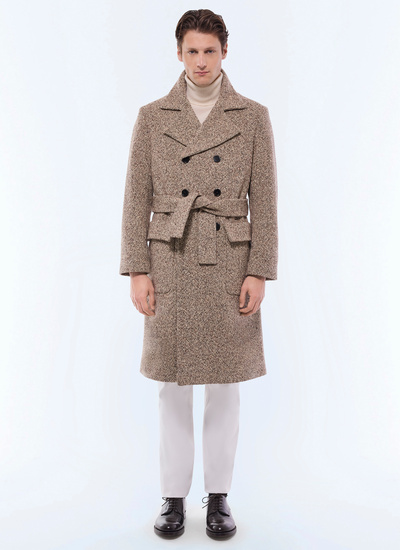 Manteau long homme marron chiné tweed de laine mélangée Fursac - M3GIBR-GM20-G013