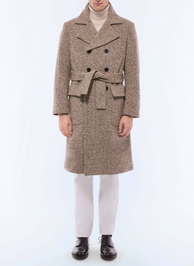 Manteau long homme marron chiné tweed de laine mélangée Fursac - M3GIBR-GM20-G013
