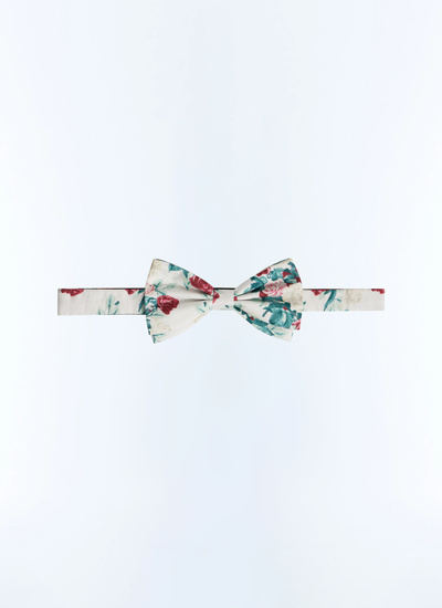 Nœud papillon homme motif floral vert, rose et blanc satin de soie Fursac - D2NPAP-FR18-L001