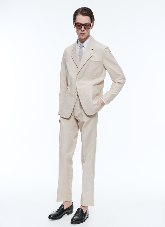 Pantalon chino homme beige toile de coton et lin Fursac - P3CARO-DX09-A006