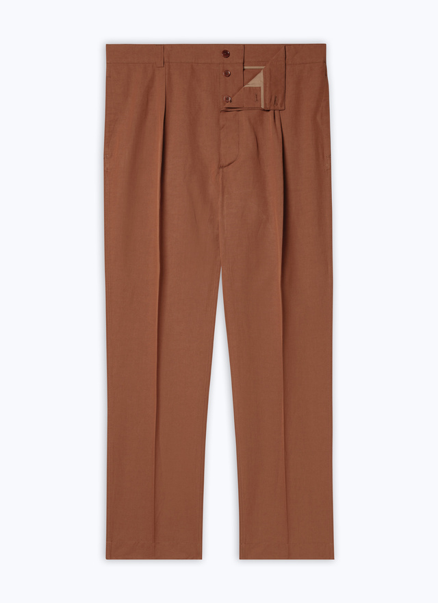 Pantalon chino brun homme toile de coton et lin Fursac - P3CARO-DX06-G005