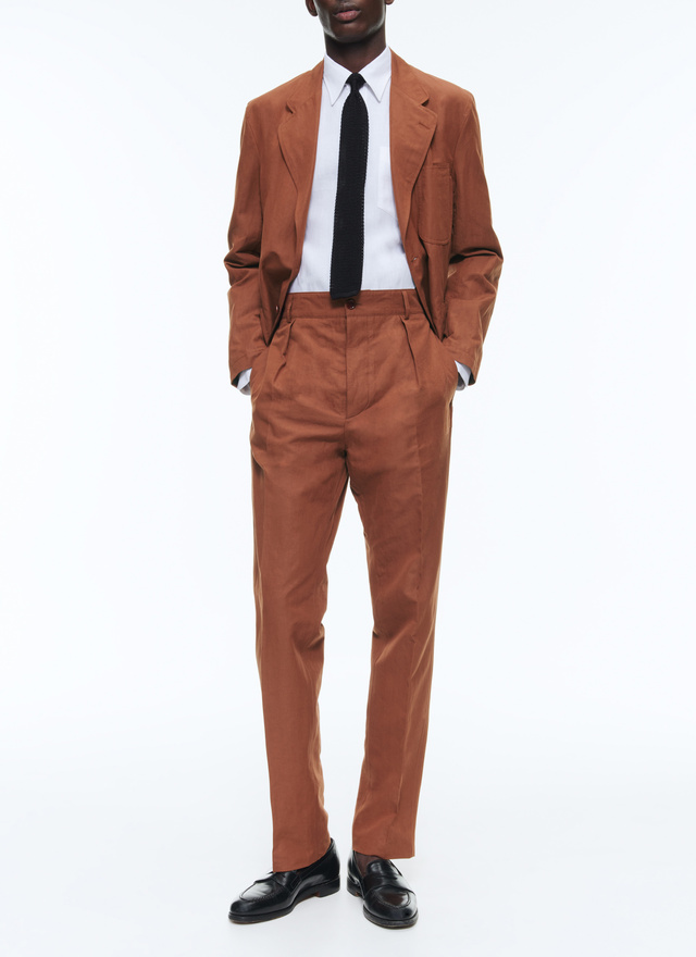 Pantalon chino homme camel toile de coton et lin Fursac - P3CARO-DX06-G005