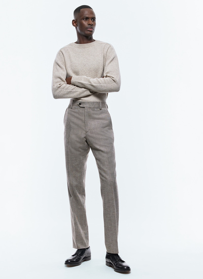 Pantalon beige homme laine vierge, coton et lin Fursac - P3BATE-CX40-A006