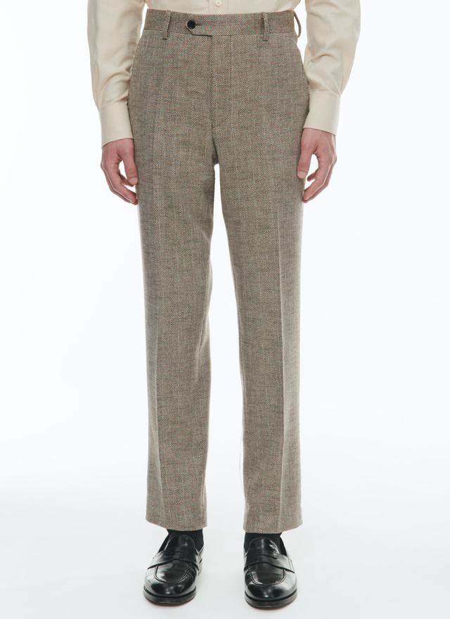 Pantalon homme beige ficelle laine vierge, coton et lin Fursac - P3BATE-CX40-A006