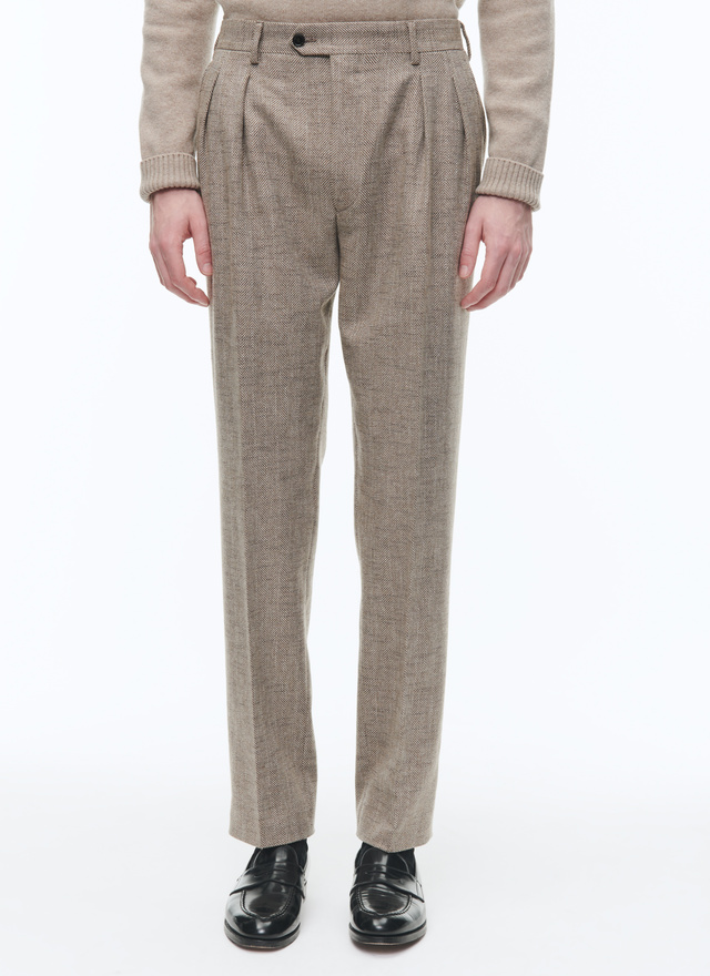 Pantalon homme beige ficelle laine vierge, coton et lin Fursac - P3CATI-CX40-A006