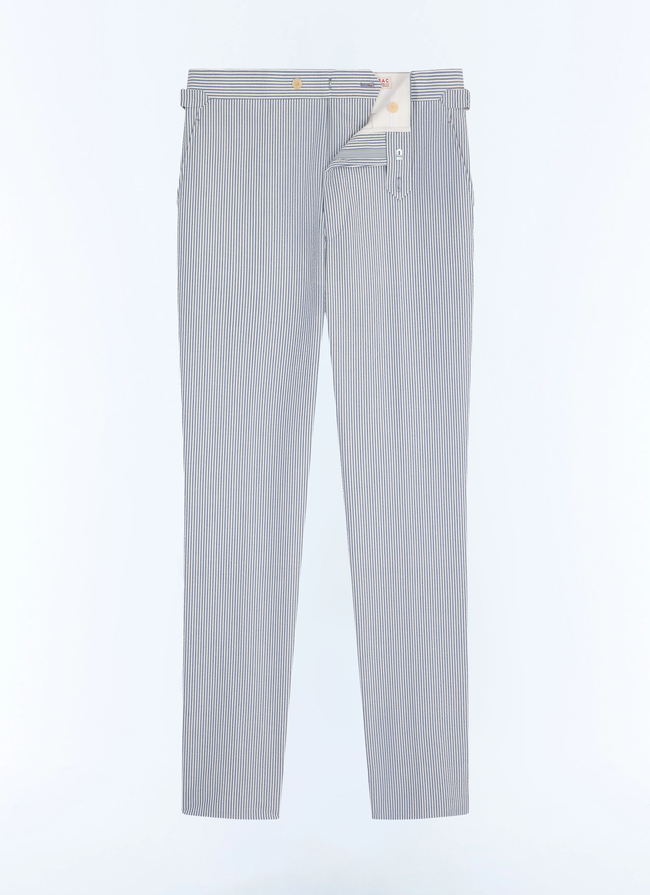 FURSAC - Pantalon ajusté en seersucker à rayures - Homme - Taille 50 - Bleu - Coupe Ajustée