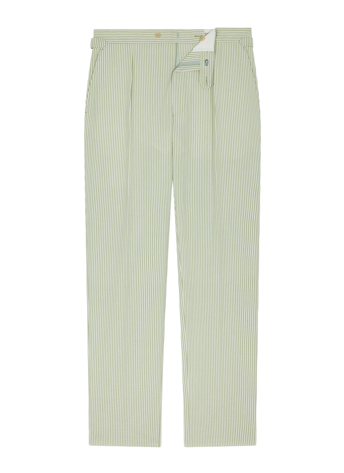 Pantalon homme Fursac - Pantalon ajusté en seersucker à rayures blanc - rayures vertes P3FASA-FX01-H004