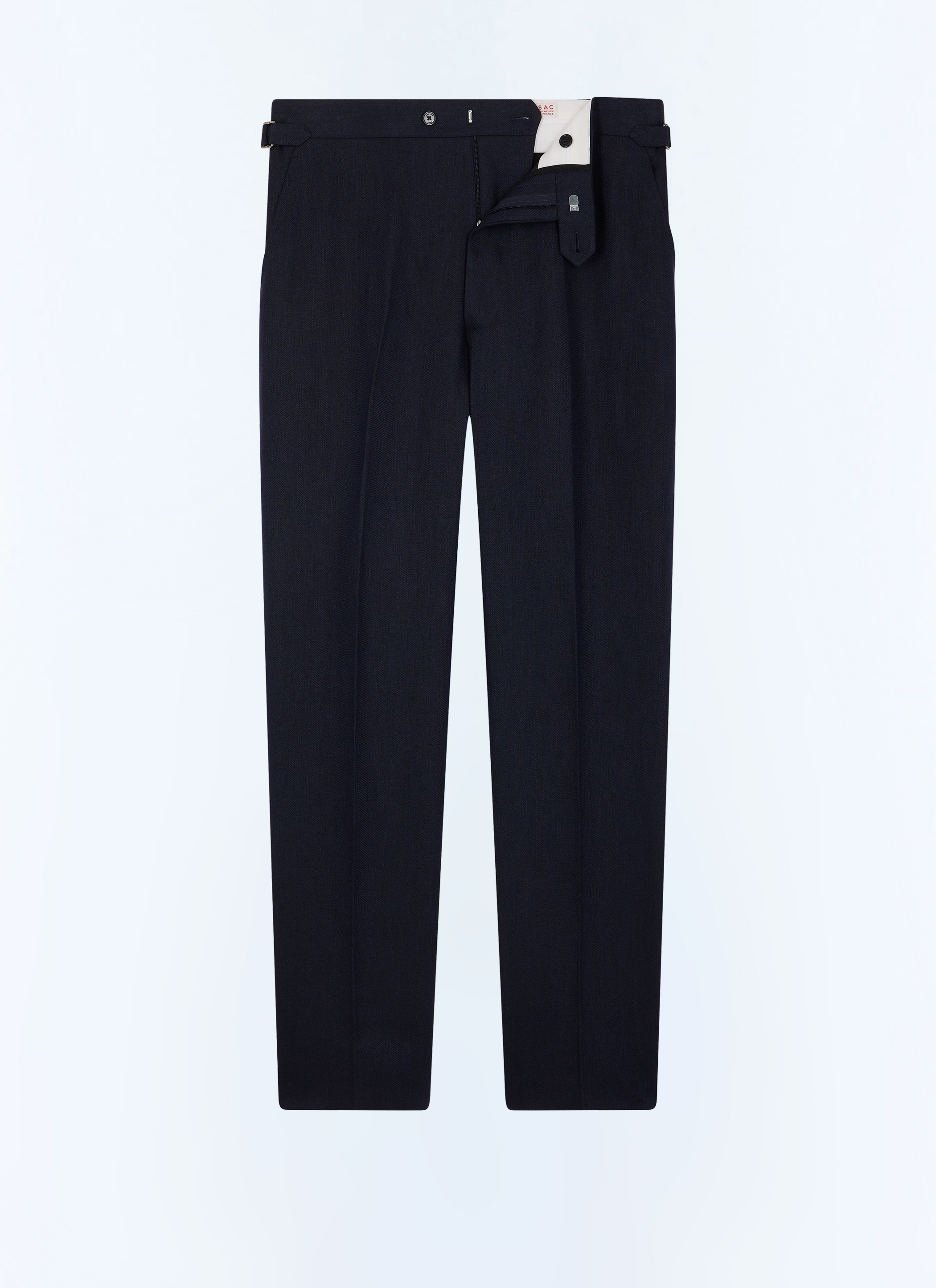 FURSAC - Pantalon ajusté à chevrons en lin - Homme - Taille 38 - Bleu - Collection Cérémonie - Mariage - Coupe Ajustée