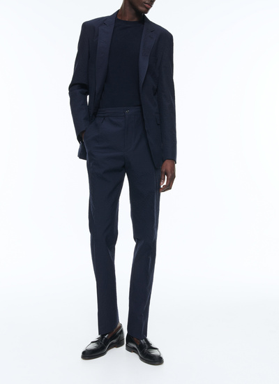 Pantalon homme bleu marine seersucker de laine et coton Fursac - P3CVOK-DX04-D030