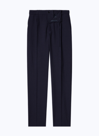 Pantalon bleu homme seersucker de laine et coton Fursac - P3CVOK-DX04-D030