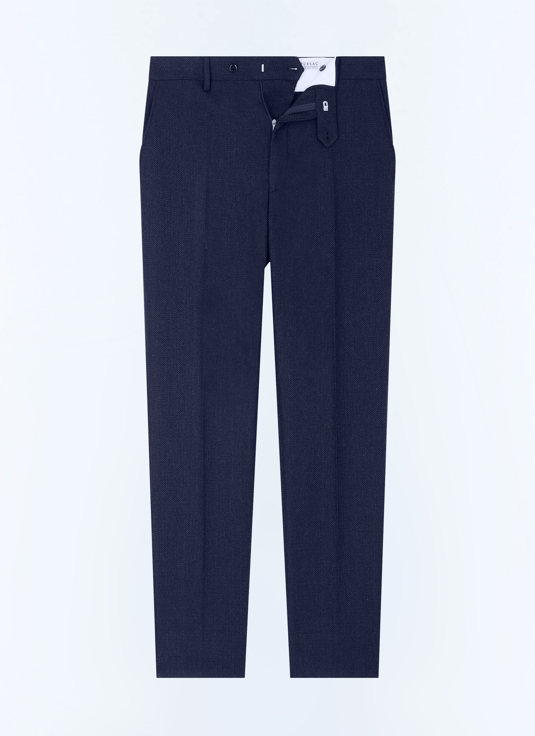 FURSAC - Pantalon ajusté en laine à chevrons - Homme - Taille 44 - Bleu - Coupe Ajustée